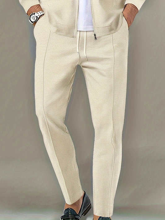 Pantalones largos de tela tipo gofre de tiro medio para hombre, pantalones elegantes y ligeros, adecuados para todas las estaciones