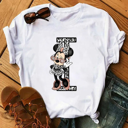 Camisetas con estampado de 26 letras para mujer, camisetas Disney 2024, camisetas casuales de verano de manga corta, camisetas gráficas para mujer, ropa para mujer