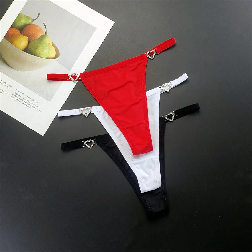 Tanga con tirantes para mujer, ropa interior con diamantes de imitación brillantes de talla grande