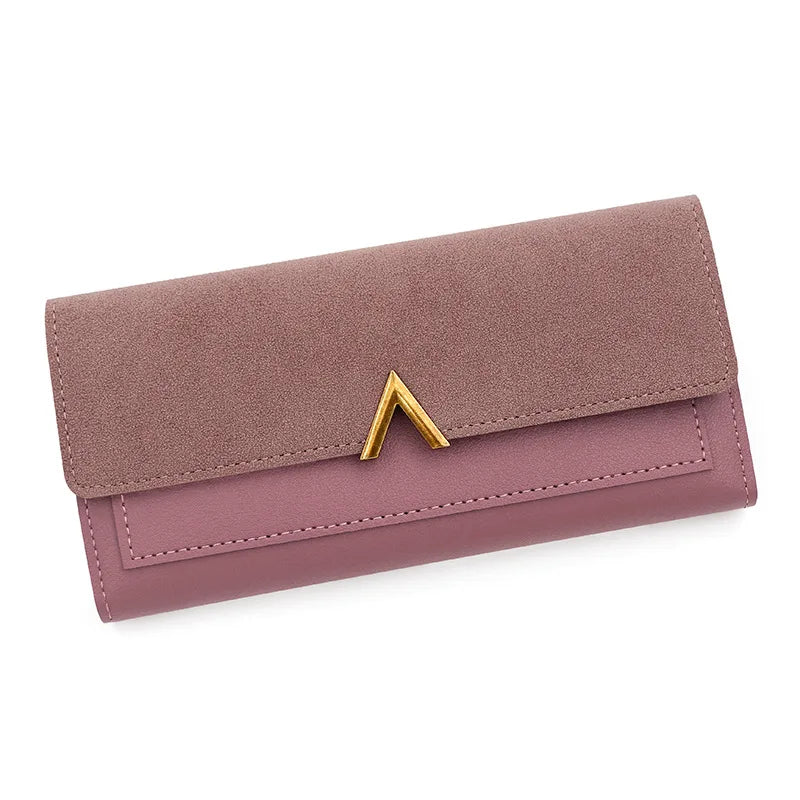 cartera larga con hebilla en forma de V para mujer, cartera triple para mujer