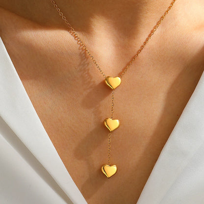 Collar de acero inoxidable con colgante de corazón de melocotón y flecos pequeños para mujer, joyería para San Valentín, regalo de aniversario.