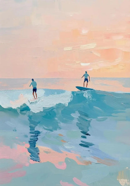 Azul rosa ondas playa atardecer palmeras océano paisaje arte cartel lienzo pintura al óleo Villa dormitorio pared del hogar decoración moderna