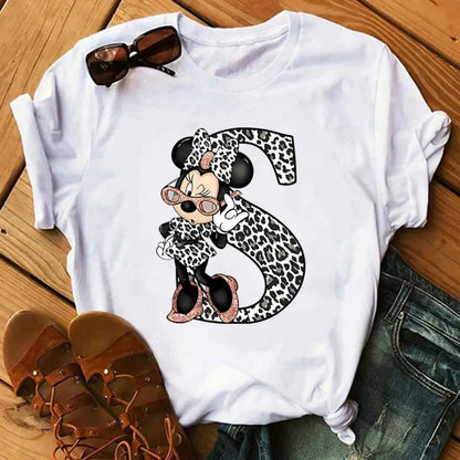 Camisetas con estampado de 26 letras para mujer, camisetas Disney 2024, camisetas casuales de verano de manga corta, camisetas gráficas para mujer, ropa para mujer