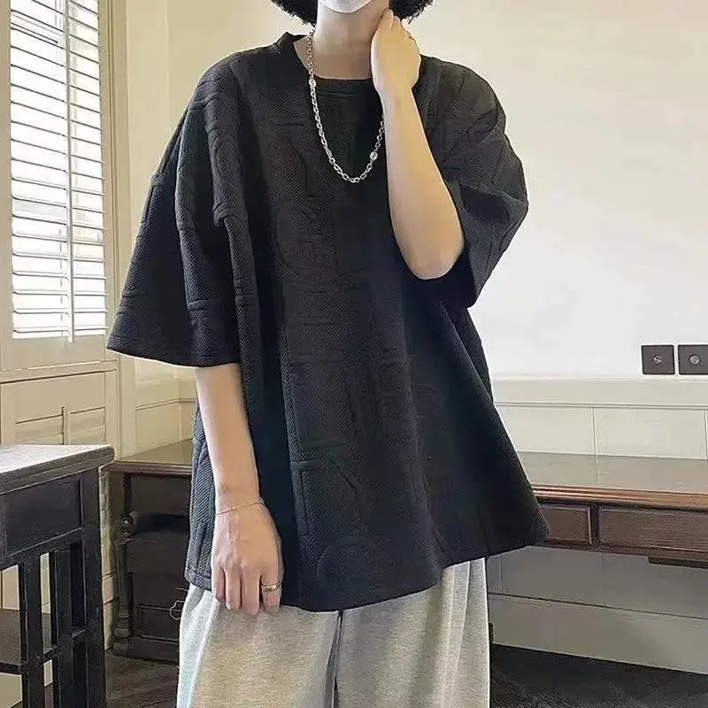 Camiseta para hombre, nueva camiseta  informal con letras 3D, camisetas de moda blancas con cuello redondo