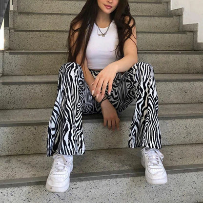 Pantalones anchos con estampado de cebra de verano 2024, pantalones Y2K sexis de cintura alta para mujer, nueva moda informal a rayas para mujer, ropa de calle 16395
