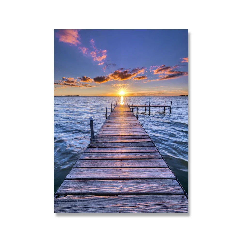 Pintura en lienzo para pared, arte nórdico, puesta de sol, arena, mar, playa, ondas, océano, Palma, póster, imagen Modular de paisaje marino para decoración para sala de estar
