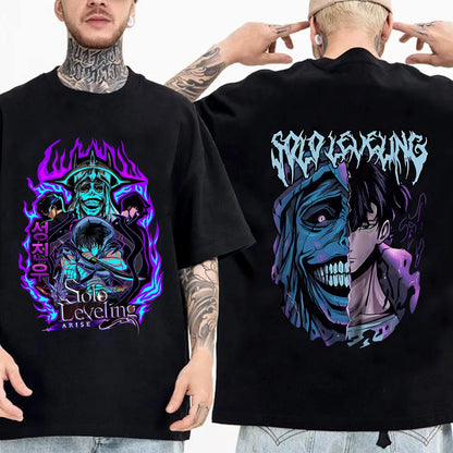 Camiseta de anime japonés Solo Leveling para hombre, camisetas gráficas de dibujos animados de Sung Jinwoo, camiseta Harajuku de manga corta de algodón de alta calidad