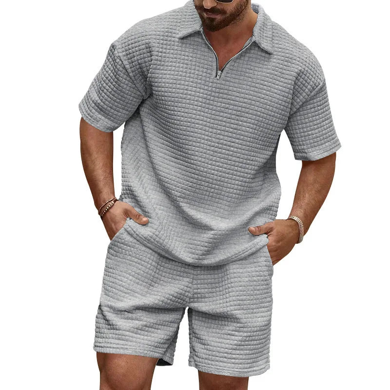 Conjunto de ropa deportiva a rayas para hombre, camiseta y pantalones cortos de manga corta