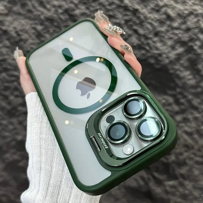 Funda magnética de lujo a prueba de golpes para iPhone 15, 14, 13, 12, 11, 16 Pro Max, 16 Plus, 16E, con soporte y protección de lente de cristal