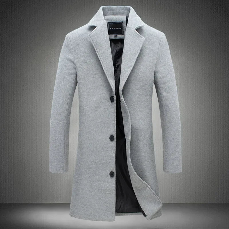nuevo abrigo largo de algodón nueva mezcla de lana Color puro Casual moda de negocios ropa de hombre chaqueta cortavientos delgada