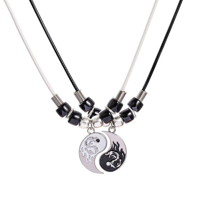 Juego de 2 o 4 pulseras y collares de Tai Chi Yin Yang para parejas, con colgante y cadena trenzada ajustable, a juego, para amantes, gargantilla.