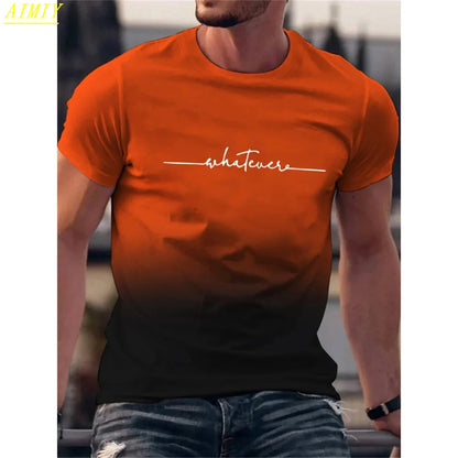 Camiseta de moda de verano con estampado de letras y rayas 3D para hombre, estilo hip hop, estilo Harajuku, informal, de cuello redondo, de gran tamaño