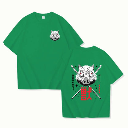 Camiseta con estampado de Hashibira Inosuke para mujer, camiseta de manga corta a la moda con estampado de anime callejero, camiseta informal de verano con personalidad