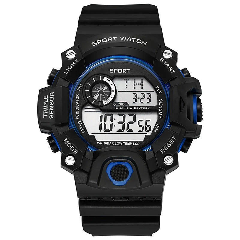 Reloj de pulsera electrónico deportivo de moda para hombre, esfera grande, multifuncional, resistente al agua, luminoso, alarma.