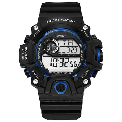 Reloj de pulsera electrónico deportivo de moda para hombre, esfera grande, multifuncional, resistente al agua, luminoso, alarma.