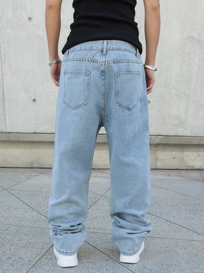 Pantalones vaqueros holgados rectos de gran tamaño pantalones vaqueros casuales sueltos ropa de calle de Color sólido moda, pantalones de pierna ancha