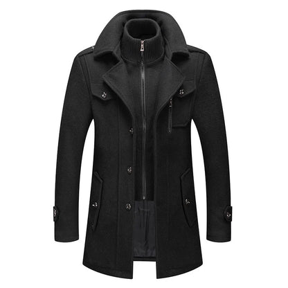 Abrigo de lana con doble cuello para hombre, moda de invierno, grueso, informal, de negocios, dobladillo recto, diseño Simple, sin cinturón, bolsillo lateral