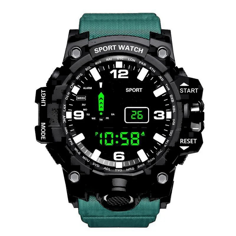 Reloj de pulsera electrónico deportivo de moda para hombre, esfera grande, multifuncional, resistente al agua, luminoso, alarma.