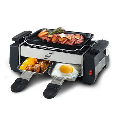 1000W Non-stick Electric Raclette Grill for 2-4 People Family Smokeless Grill Raclette Pan Electric Griddle 220V