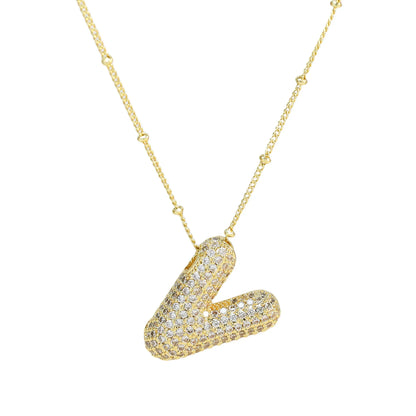 Collar con inicial de globo de circonita cúbica, colgante con letra burbuja del alfabeto AZ, chapado en oro y latón, para mujer, joyería de moda