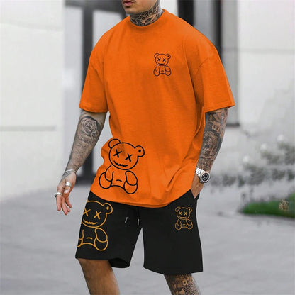 conjunto holgado de verano para uso diario en pareja, pantalones cortos de manga corta para exteriores y calle, traje de verano de dos piezas para hombre