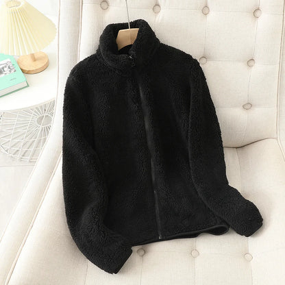 Abrigo de lana para mujer, chaqueta gruesa cálida de invierno, ropa de dos caras, abrigos de lana Coral de terciopelo de doble cara, chaquetas de lana Polar