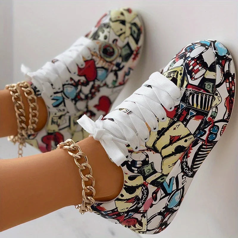 Zapatillas con estampado de grafiti para mujer, zapatillas elegantes
