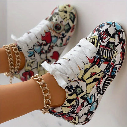 Zapatillas con estampado de grafiti para mujer, zapatillas elegantes