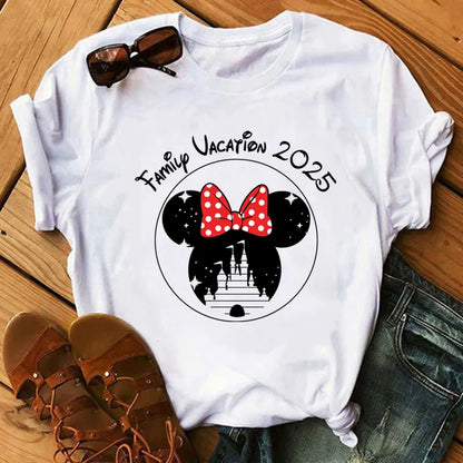 Camiseta de verano nueva de Disney Mickey y Minnie 2025 con estampado boni mujer, camiseta de manga corta, top informal holgadto Y2k para mujer