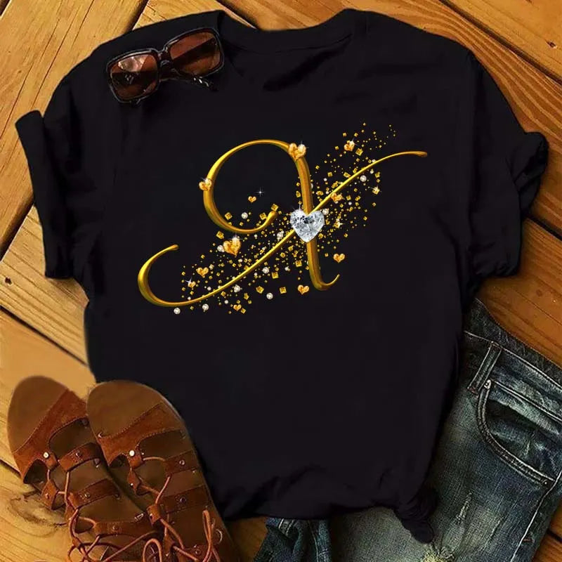 Camiseta de combinación de letras con nombre personalizado para mujer