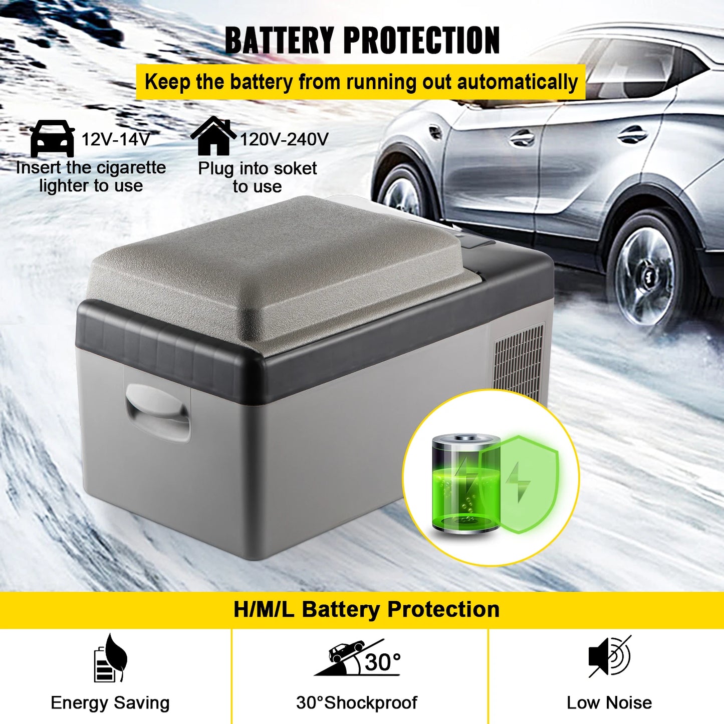 Refrigerador portátil VEVOR de 20 L, refrigerador eléctrico para automóvil con compresor y 12/24 V CC y 110-240 V CA