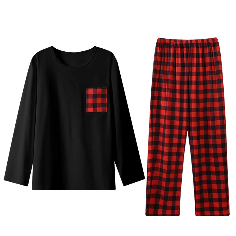 Conjunto de pijama de dos piezas para hombre ropa de dormir a cuadros pantalones de manga larga Otoño e Invierno