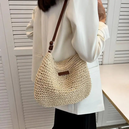 Bolso cruzado de paja para mujer, bolsa de hombro tejida, a la moda, para playa, vacaciones, compras, Verano