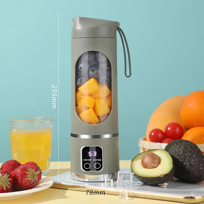 Exprimidor de frutas portátil de 10 cuchillas, capacidad de 450 ml, 3 velocidades, recargable por USB, triturador de hielo para batidos y licuados.