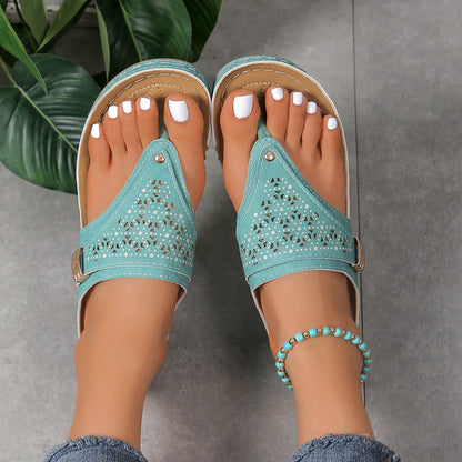 Sandalias ortopédicas de verano para mujer, de piel, antideslizantes, con plataforma suave, con cuña y tacón