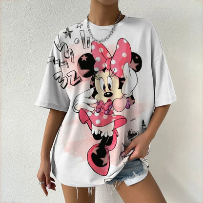 Camiseta de verano de manga corta para mujer, con estampado de cuello redondo