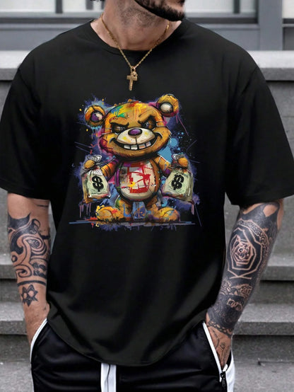 Camiseta deportiva informal de manga corta con cuello redondo y estampado  para hombre