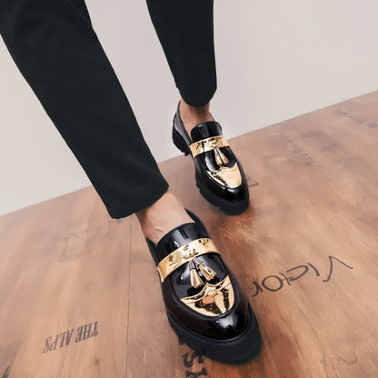 zapatos de cuero casuales charol superficie brillante perezoso altura creciente zapatos