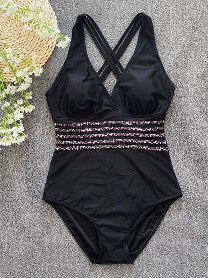 Traje de baño de una pieza con cuello en V para mujer, bañador vintage sexy de leopardo, traje de baño para mujer, traje de baño para playa, 2025