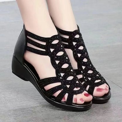 Sandalias romanas de cuero suave para mujer, zapatos de cuña con suela suave, informales, de diseñador, de moda