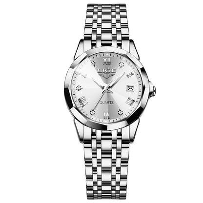 Reloj elegante de lujo para mujer, resistente al agua, luminoso, con fecha, de acero inoxidable, de cuarzo