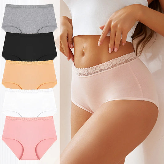 Conjunto de 5 bragas de algodón, bragas de cintura alta para mujer, lencería cómoda sin costuras