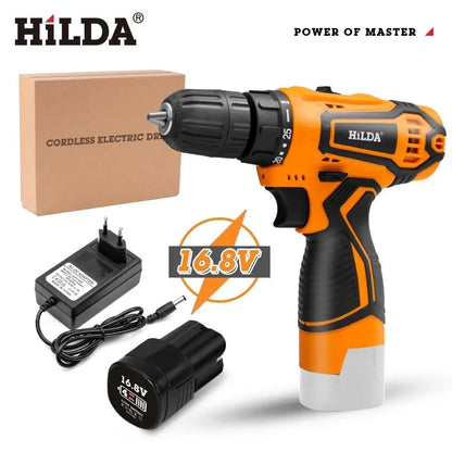 HILDA Perceuse sans fil 12 V 16,8 V 21 V Tournevis électrique Mini tournevis électrique Batterie lithium-ion CC Outils électriques