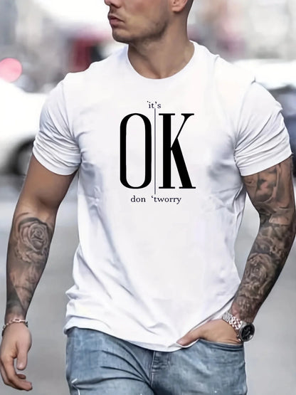Camiseta de manga corta para hombre, cuello redondo, estampado de letras, cómoda, informal, de verano, talla holgada.