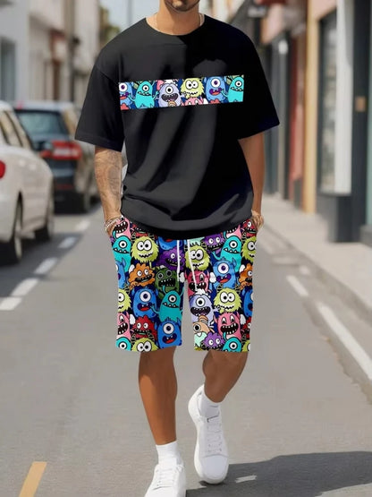 Traje informal de verano con estampado de dibujos animados para hombre