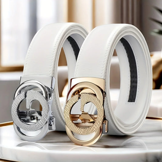 Cinturón blanco con hebilla automática para hombres, adecuado para negocios y ropa casual