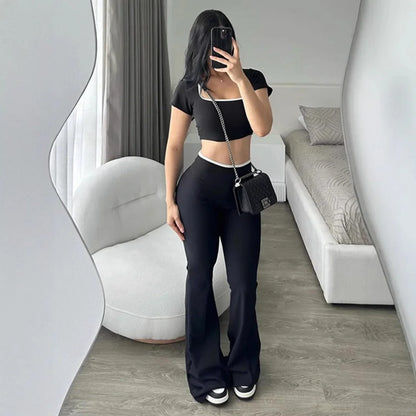 Nuevo conjunto estilo deportivo informal de Color puro, pantalones ajustados de manga corta
