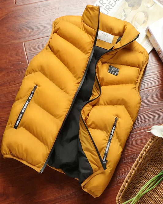 chaqueta sin mangas acolchados para hombre, chaqueta de plumón de Color sólido, chaleco cálido de invierno, prendas de vestir, cortavientos