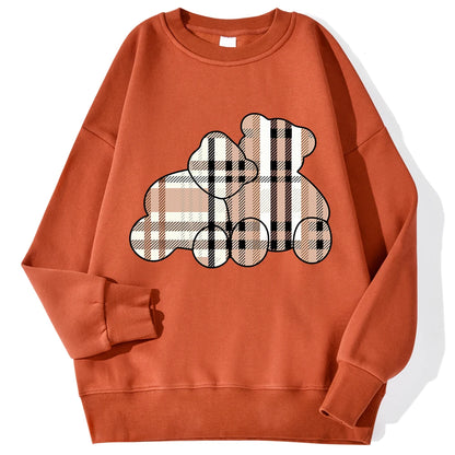 Sudaderas informales con estampado de oso de peluche para mujer, jersey suave de lana cómodo, con cuello redondo a la moda para mujer