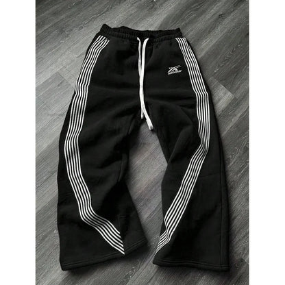 Pantalones deportivos de pierna recta holgados a rayas informales para hombre